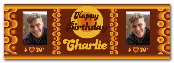 Personalised Party Banner For Birthday With Photo 1970's Brown