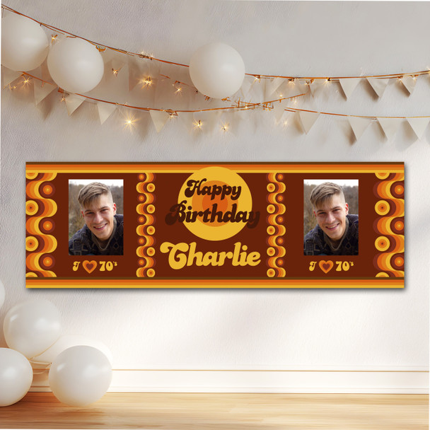 Personalised Party Banner For Birthday With Photo 1970's Brown