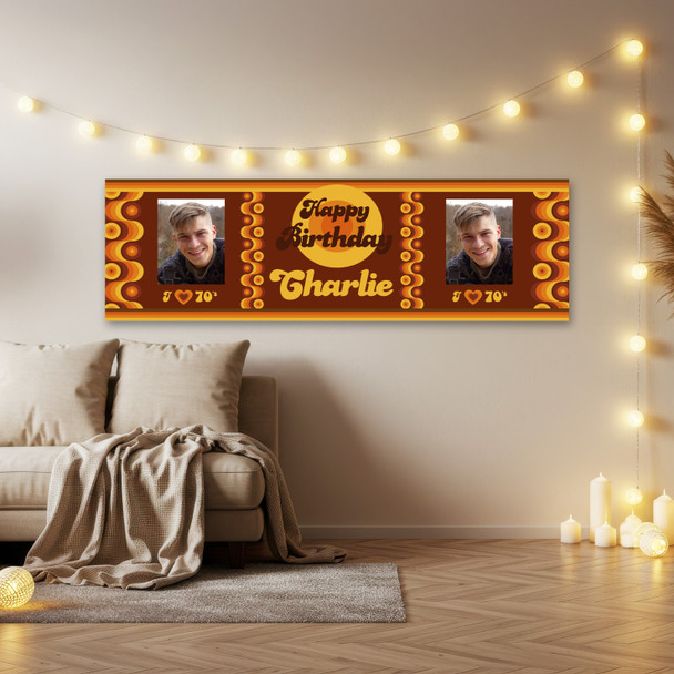 Personalised Party Banner For Birthday With Photo 1970's Brown