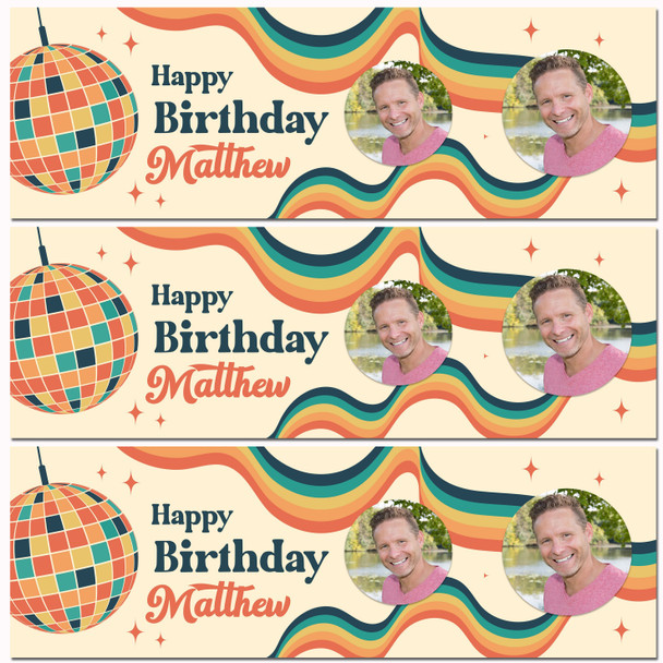 Personalised Party Banner For Birthday With Photo 1970's Disco