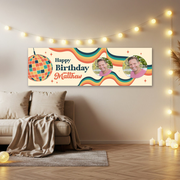 Personalised Party Banner For Birthday With Photo 1970's Disco