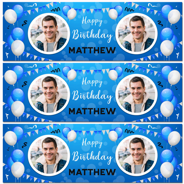 Personalised Party Banner For Birthday With Photo Male Blue Balloons