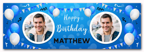 Personalised Party Banner For Birthday With Photo Male Blue Balloons