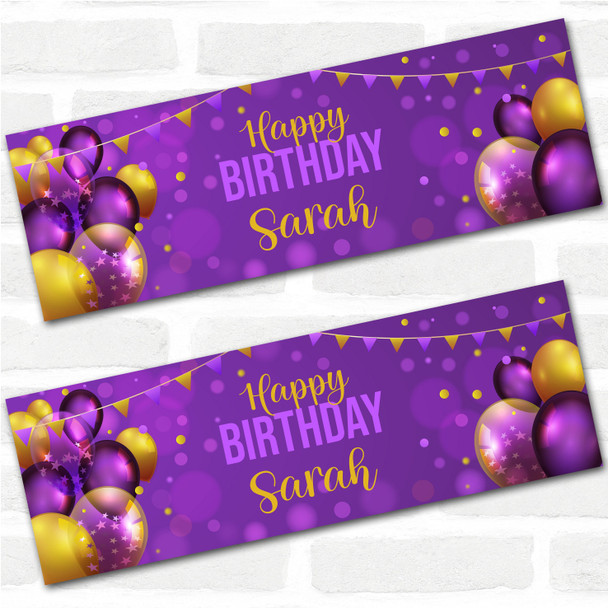 Personalised Party Banner For Birthday Purple Gold Balloons