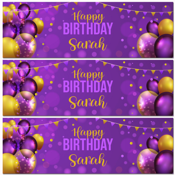 Personalised Party Banner For Birthday Purple Gold Balloons