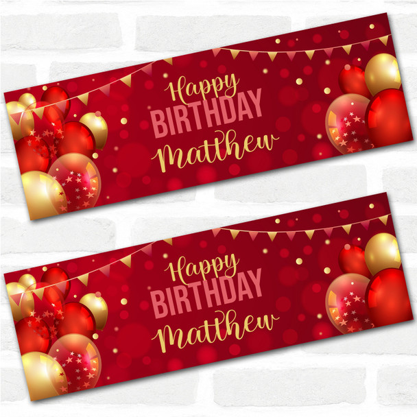 Personalised Party Banner For Birthday Red Gold Balloons