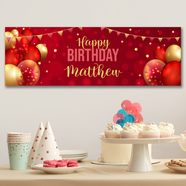 Personalised Party Banner For Birthday Red Gold Balloons