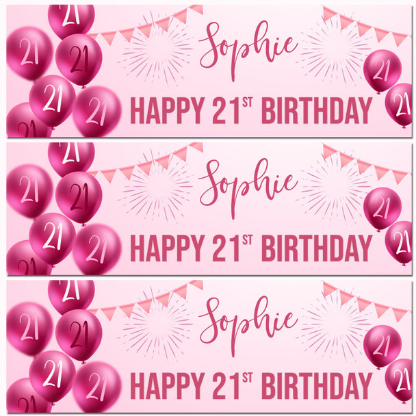 Personalised Party Banner For 21st Birthday Female Pink Balloon Star