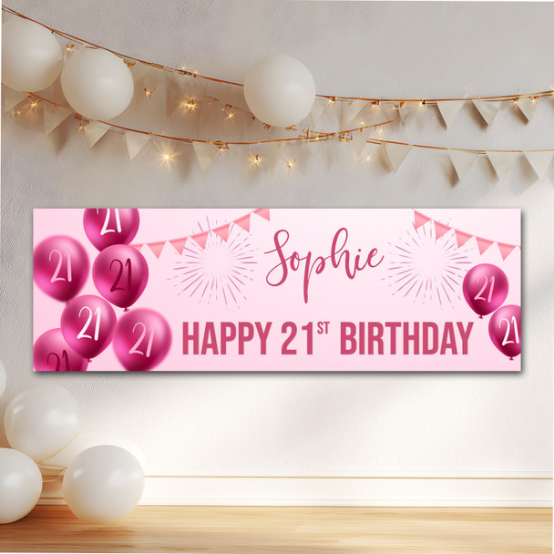 Personalised Party Banner For 21st Birthday Female Pink Balloon Star