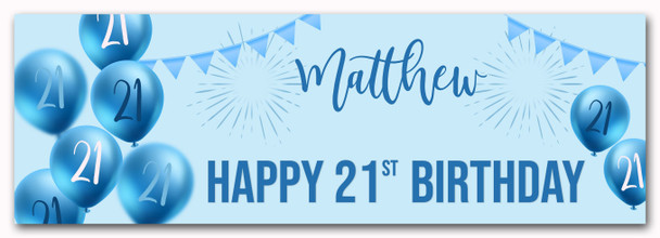 Personalised Party Banner For 21st Birthday Male Blue Balloon Star