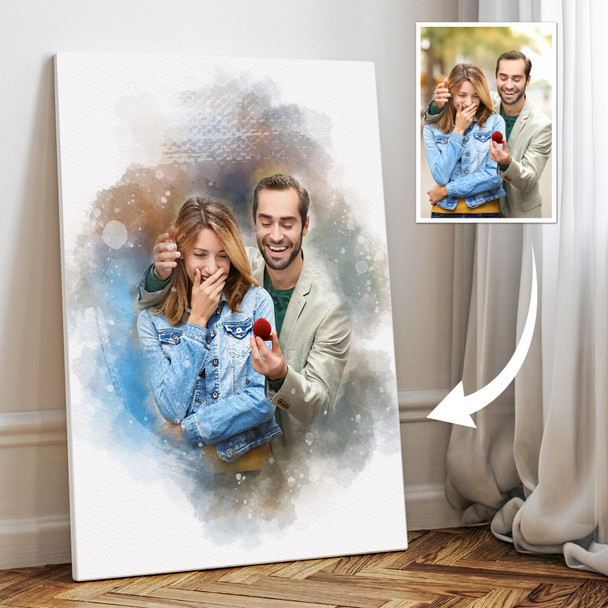 Custom Watercolour Couple Portrait, Personalised Photo Gift Anniversary Wedding Keepsake