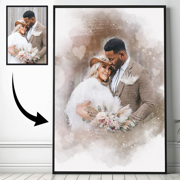 Personalised Watercolour Portrait From Photo, Custom Anniversary Gift, Framed Print Canvas