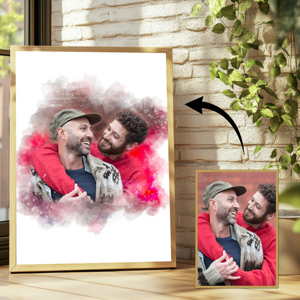 Personalised Engagement Watercolour Portrait From Your Photo Custom Couple Gift, Print Or Canvas