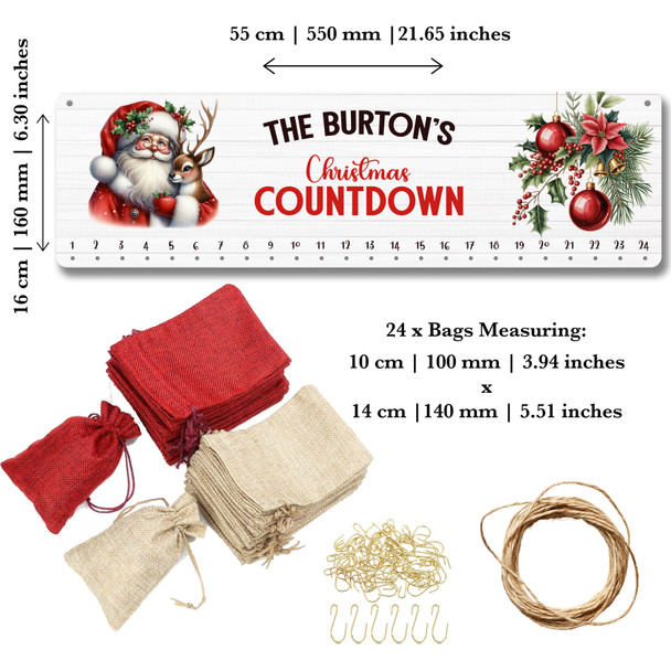 Personalised Christmas Advent Calendar Family Santa Baubles Xmas Countdown Sign