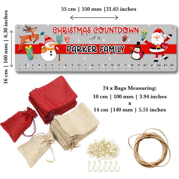 Personalised Christmas Advent Calendar Family Santa Snowman Xmas Countdown Sign