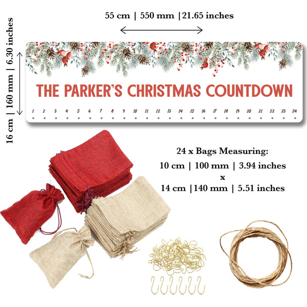 Personalised Christmas Advent Calendar Family Garland Xmas Countdown Sign