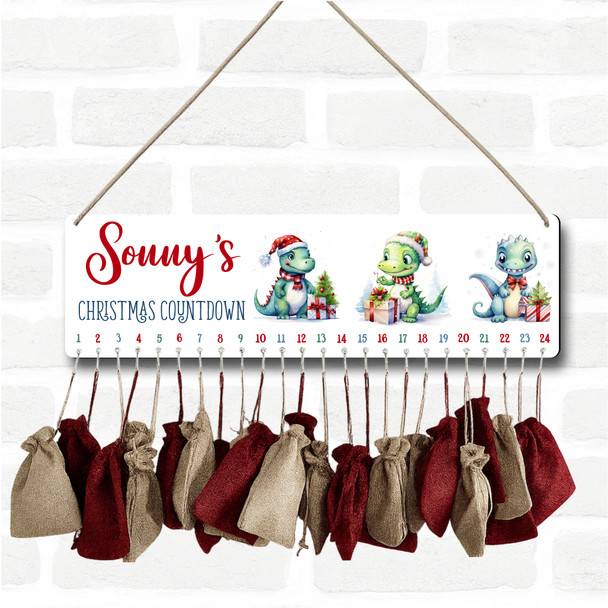 Personalised Christmas Advent Calendar Kids Dinosaurs DIY Xmas Countdown Sign