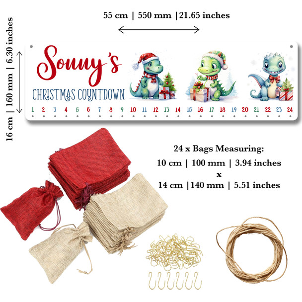 Personalised Christmas Advent Calendar Kids Dinosaurs DIY Xmas Countdown Sign