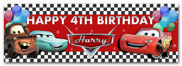 Personalised Party Banner For Kids Birthday Cars Ballons