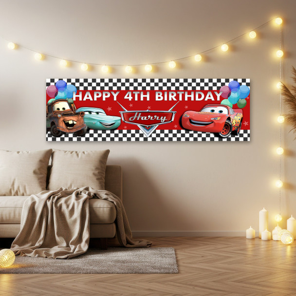 Personalised Party Banner For Kids Birthday Cars Ballons