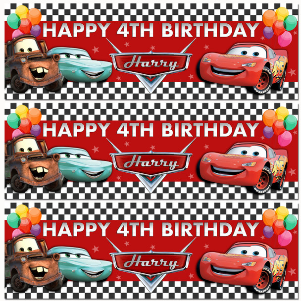 Personalised Party Banner For Kids Birthday Cars Balloons