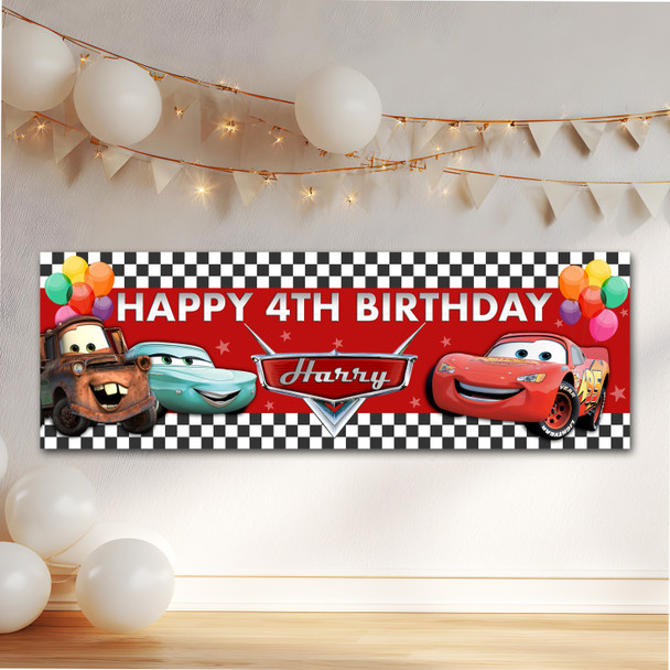 Personalised Party Banner For Kids Birthday Cars Balloons