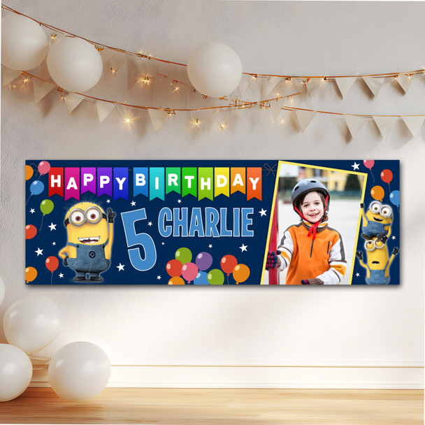 Personalised Party Banner For Kids Birthday Minions Photo
