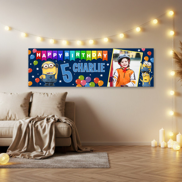 Personalised Party Banner For Kids Birthday Minions Photo