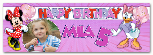 Personalised Party Banner For Kids Birthday Girls Disney Minnie Mouse Daisy Duck