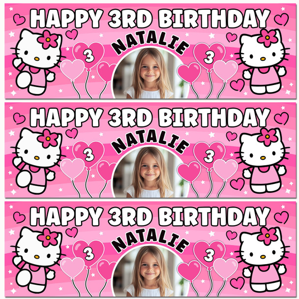 Personalised Party Banner For Kids Birthday Girls Hello Kitty Photo