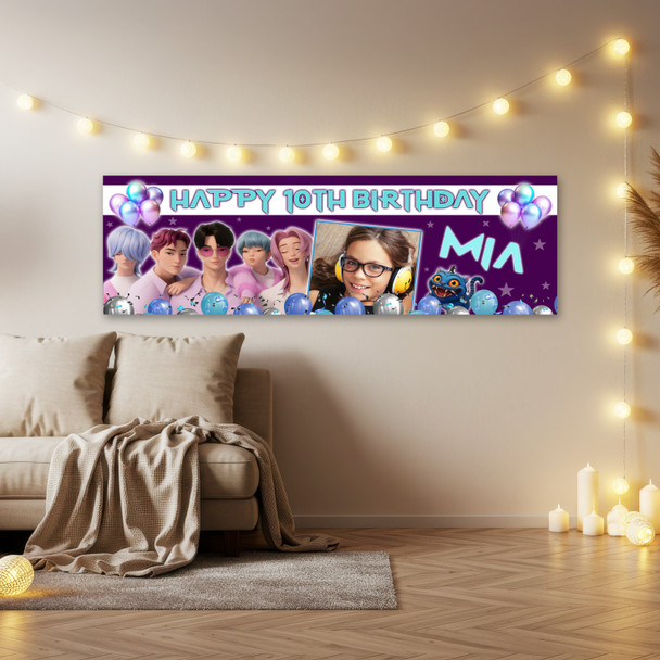 Personalised Party Banner For Kids Birthday Kpop Demon Hunters Saja Boys