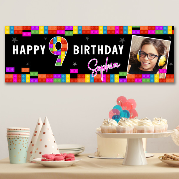 Personalised Party Banner For Kids Birthday Lego Toy Bricks Photo