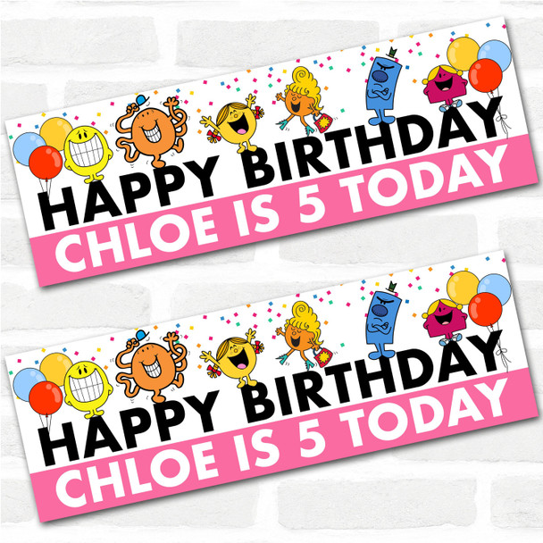 Personalised Party Banner For Kids Birthday Girls Mr Men