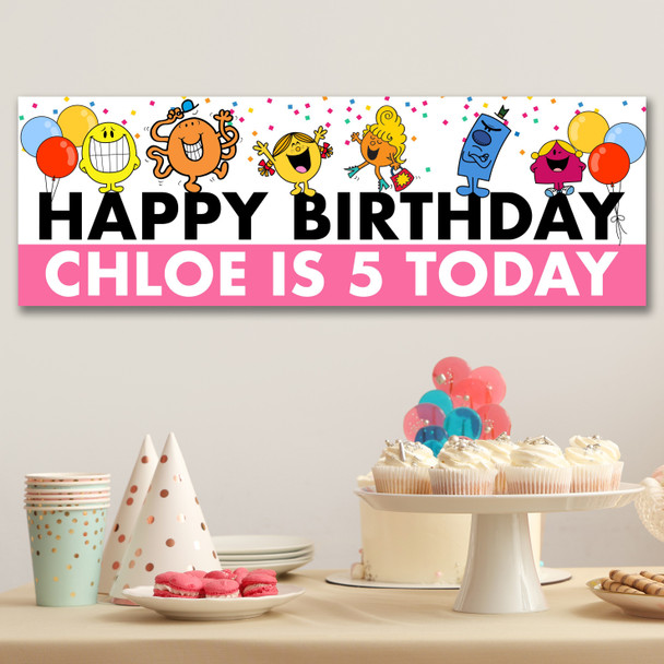 Personalised Party Banner For Kids Birthday Girls Mr Men