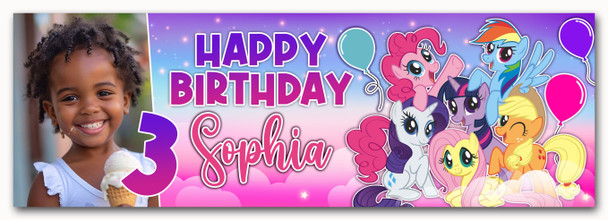 Personalised Party Banner For Kids Birthday My Little Pony Photo Purple Pink