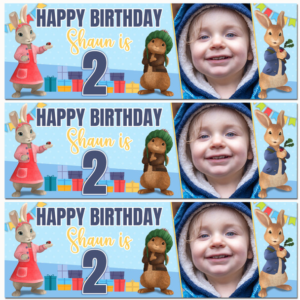Personalised Party Banner For Kids Birthday Boys Peter Rabbit Blue