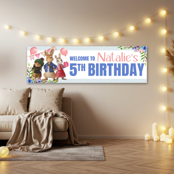 Personalised Party Banner For Kids Birthday Girls Peter Rabbit