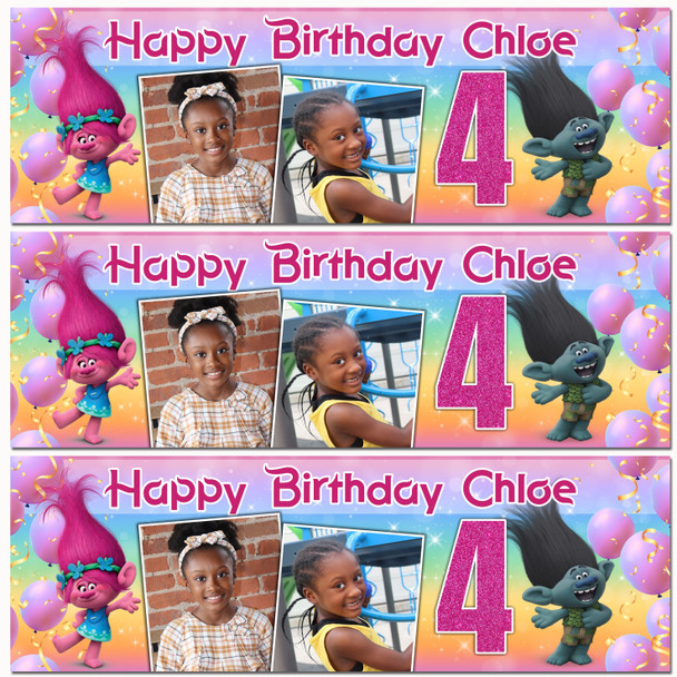 Personalised Party Banner For Kids Birthday Trolls Photos