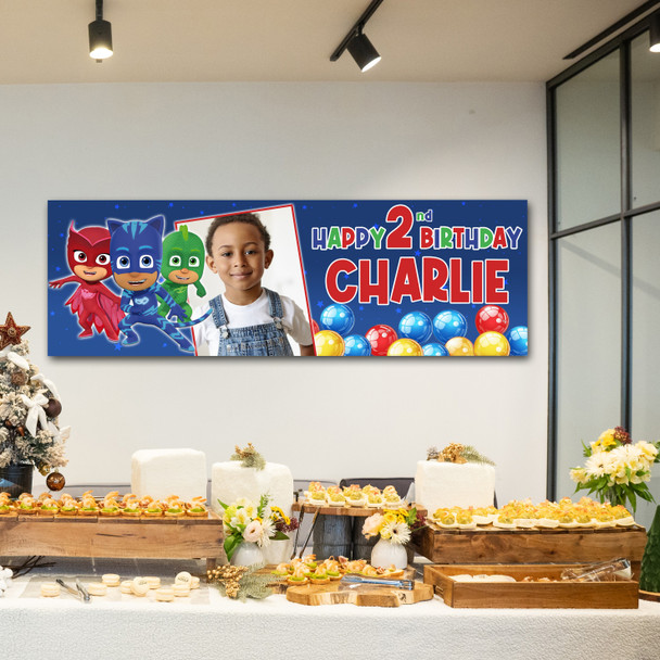 Personalised Party Banner For Kids Birthday Pj Masks Photo Balloons