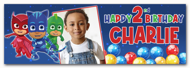Personalised Party Banner For Kids Birthday Pj Masks Photo Balloons