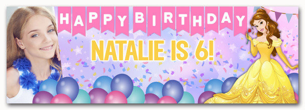 Personalised Party Banner For Kids Birthday Disney Princess Belle