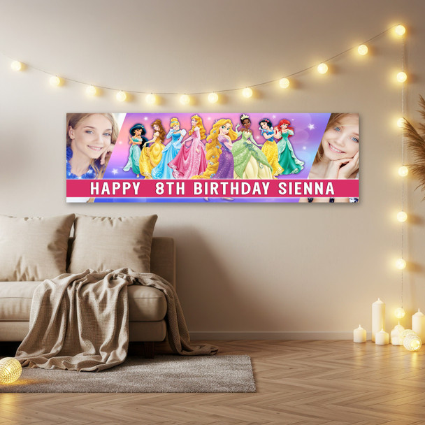 Personalised Party Banner For Kids Birthday Girls Disney Princess