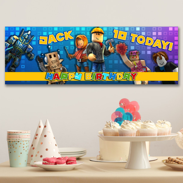 Personalised Party Banner For Kids Birthday Roblox Theme
