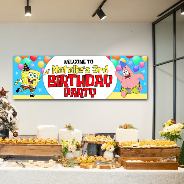 Personalised Party Banner For Kids Birthday Spongebob Balloons