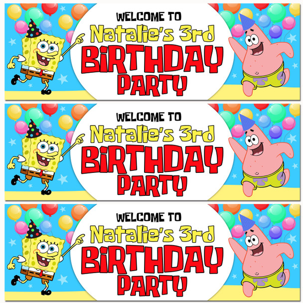 Personalised Party Banner For Kids Birthday Spongebob Balloons