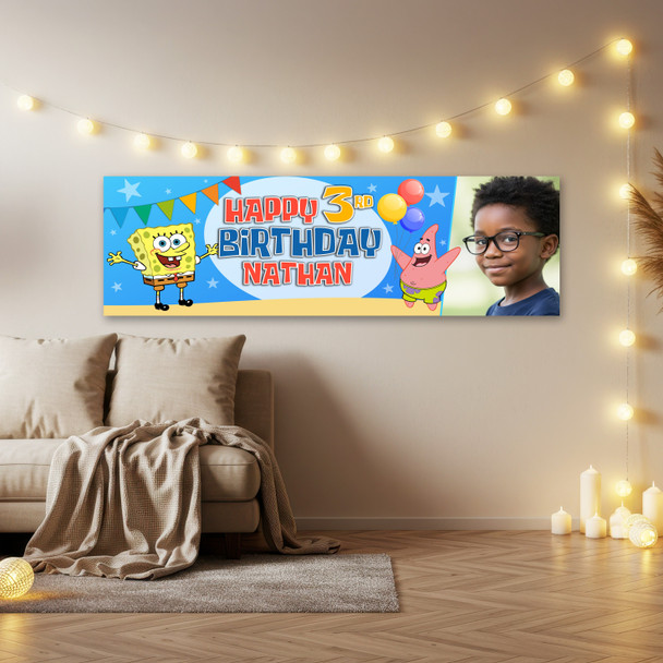 Personalised Party Banner For Kids Birthday Spongebob Photo