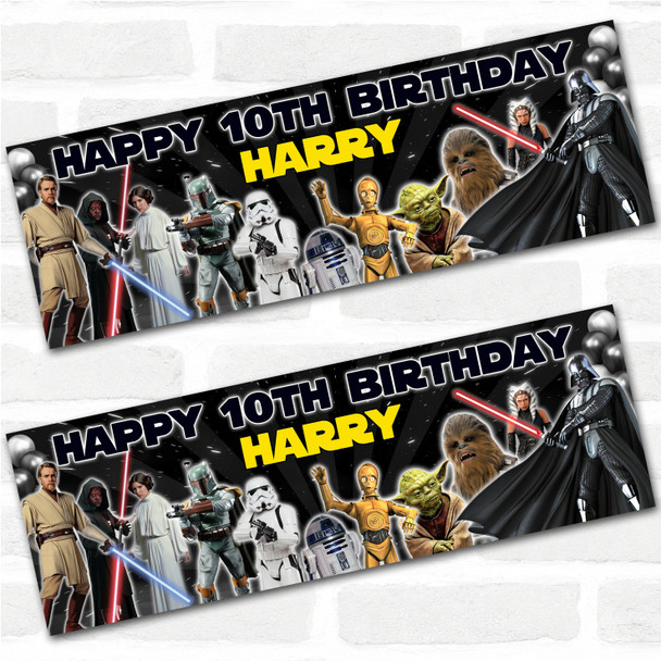 Personalised Party Banner For Kids Birthday Star Wars Black