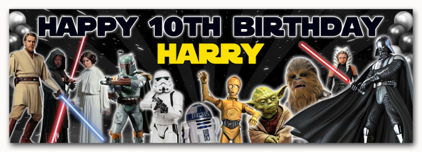 Personalised Party Banner For Kids Birthday Star Wars Black