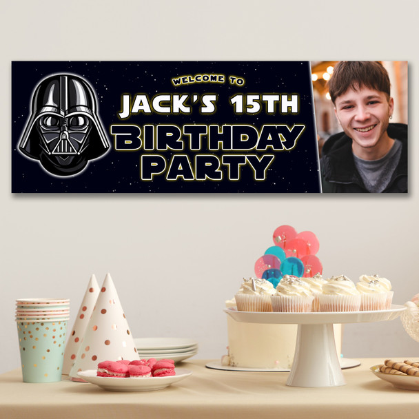 Personalised Party Banner For Kids Birthday Star Wars Darth Vader Photo