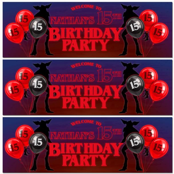 Personalised Party Banner For Kids Birthday Stranger Things Balloons Monster